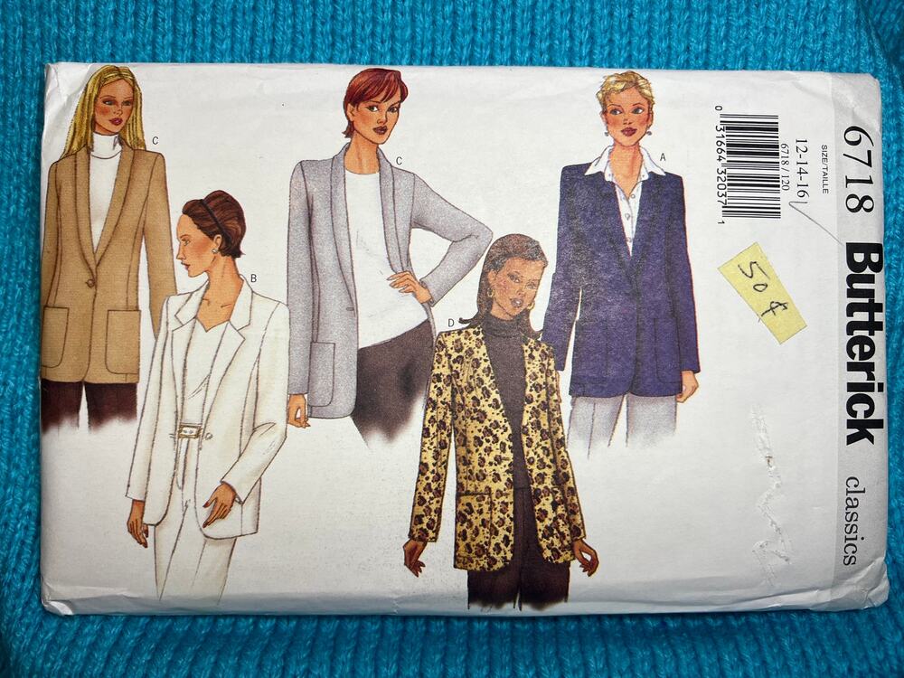 Butterick Pattern 6718 blazer long jacket pattern size 12 14 16